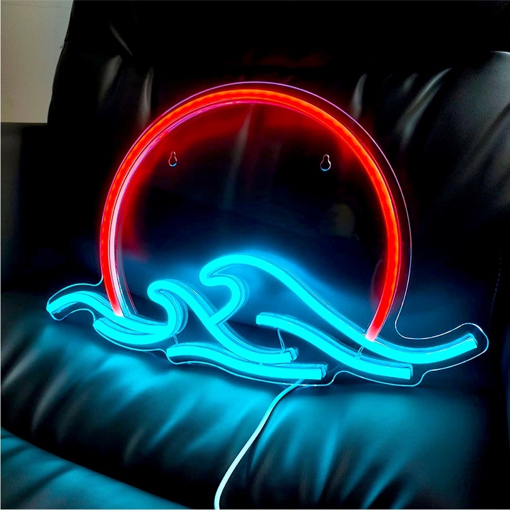 Neon Ocean Wave Sunset Blue Red Light Bedroom Outdoor Indoor Japanese RetroDecor - Picture 3 of 6